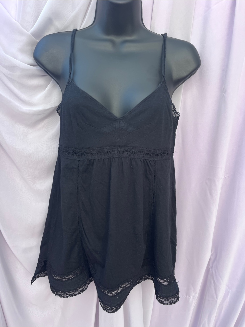 American Eagle Outfitters Black Lace-Trim Chemise